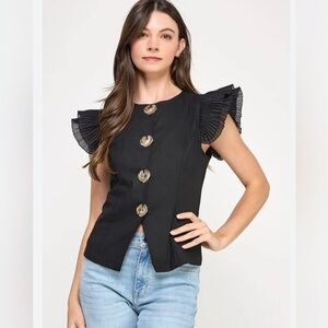 Pastels Clothing Black Blouse with Gold Floral Buttons